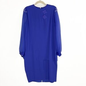 Vintage Ursula of Switzerland Layered Long Sleeve Satin Trim Evening Dress